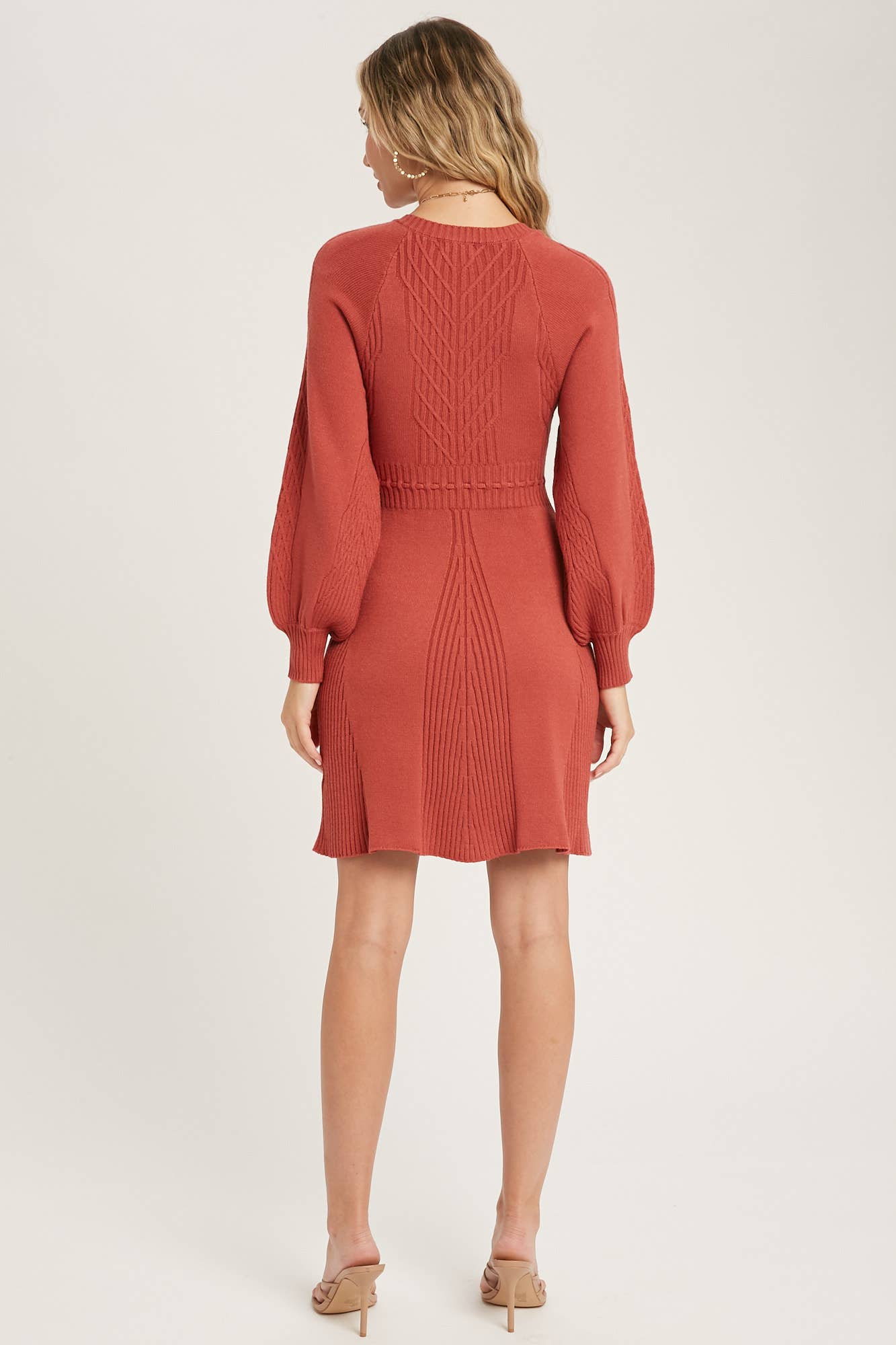 SQUARE NECK CABLE SWEATER DRESS