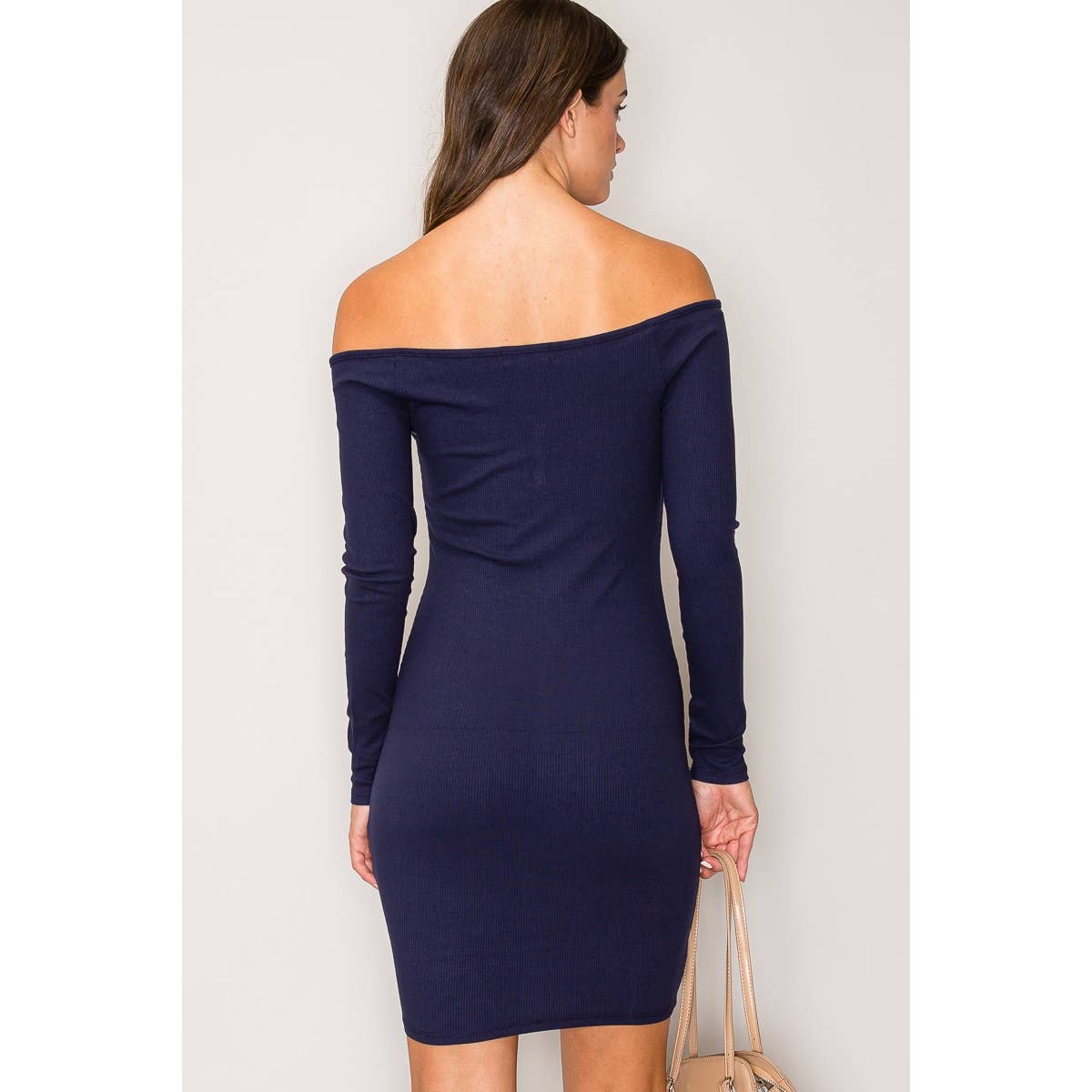 Buttoned Off Shoulder Long Sleeve Mini Dress