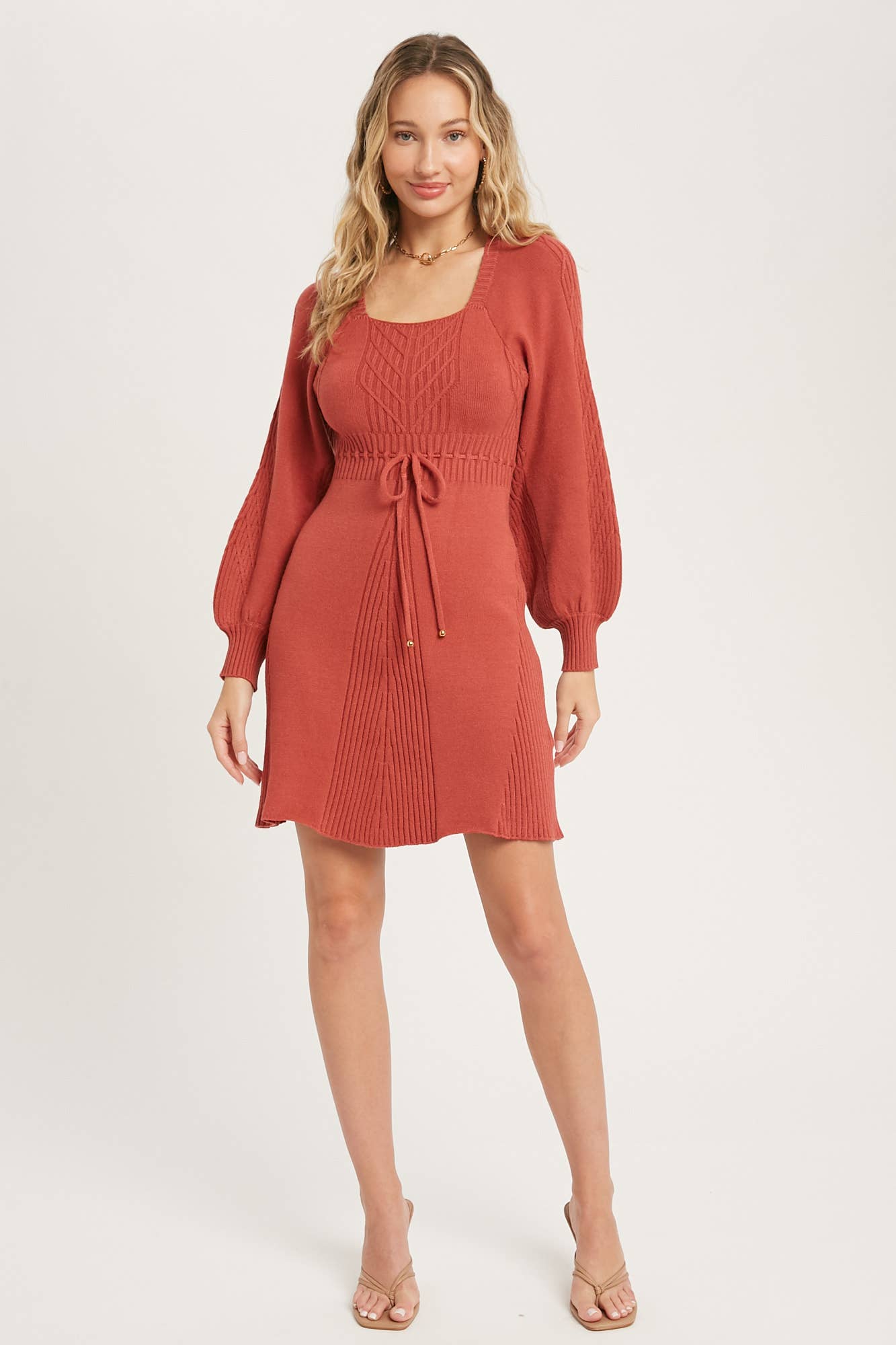 SQUARE NECK CABLE SWEATER DRESS