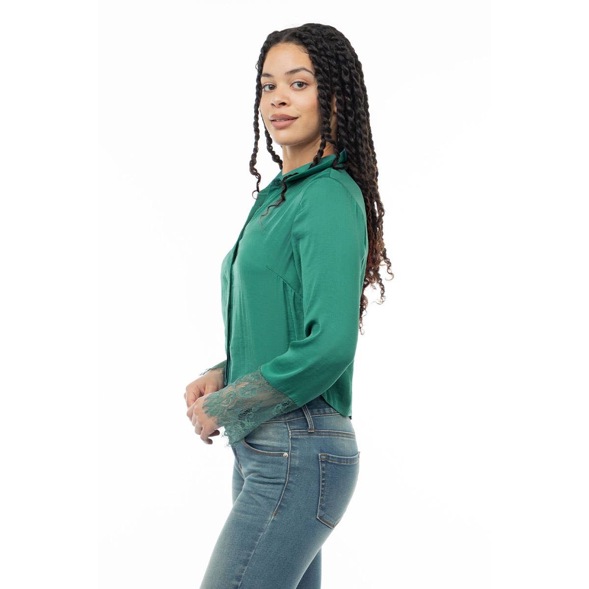 Long Sleeve Lace Satin Blouse