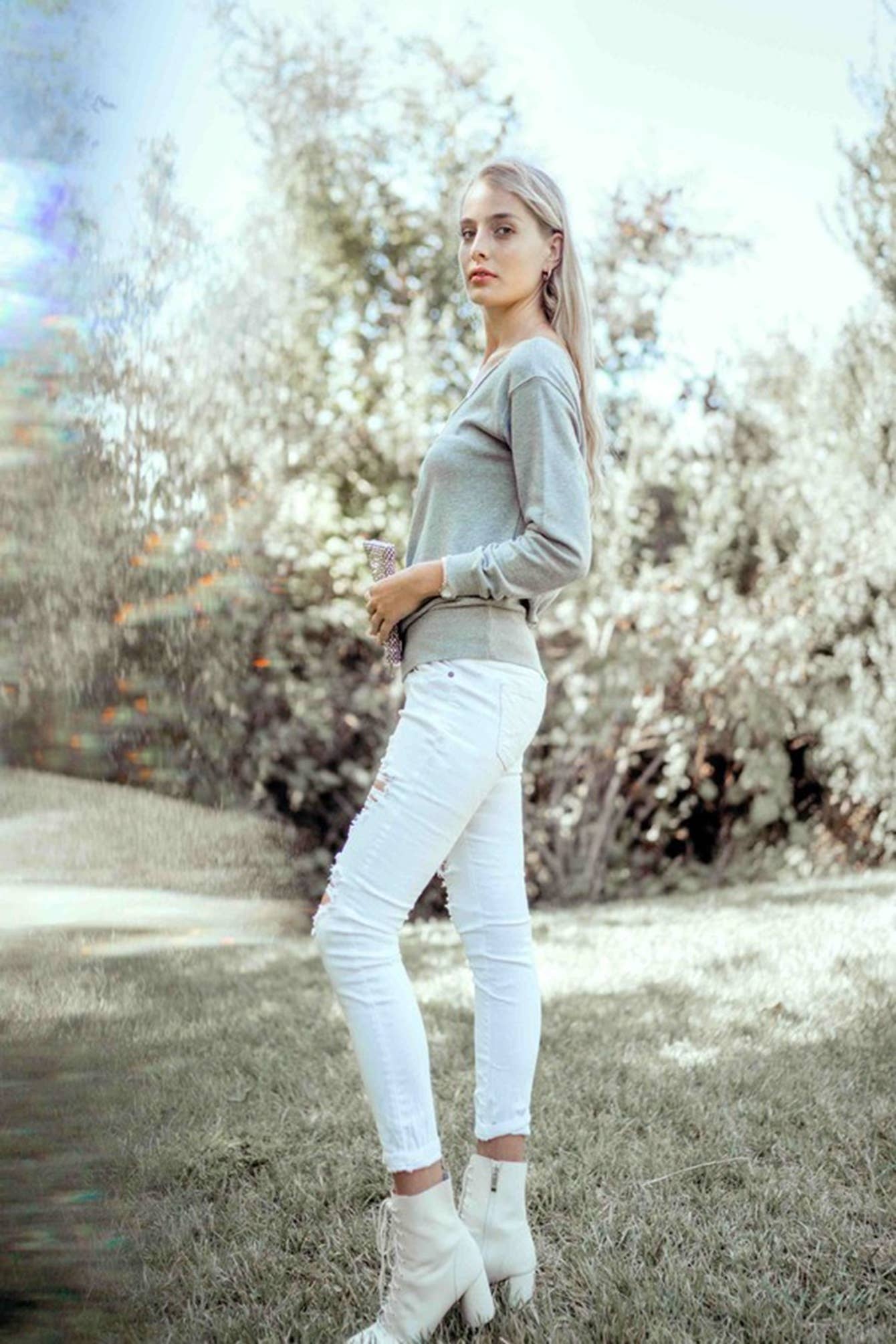 Grey Women Off-Shoulder Sweatshirt: Gray