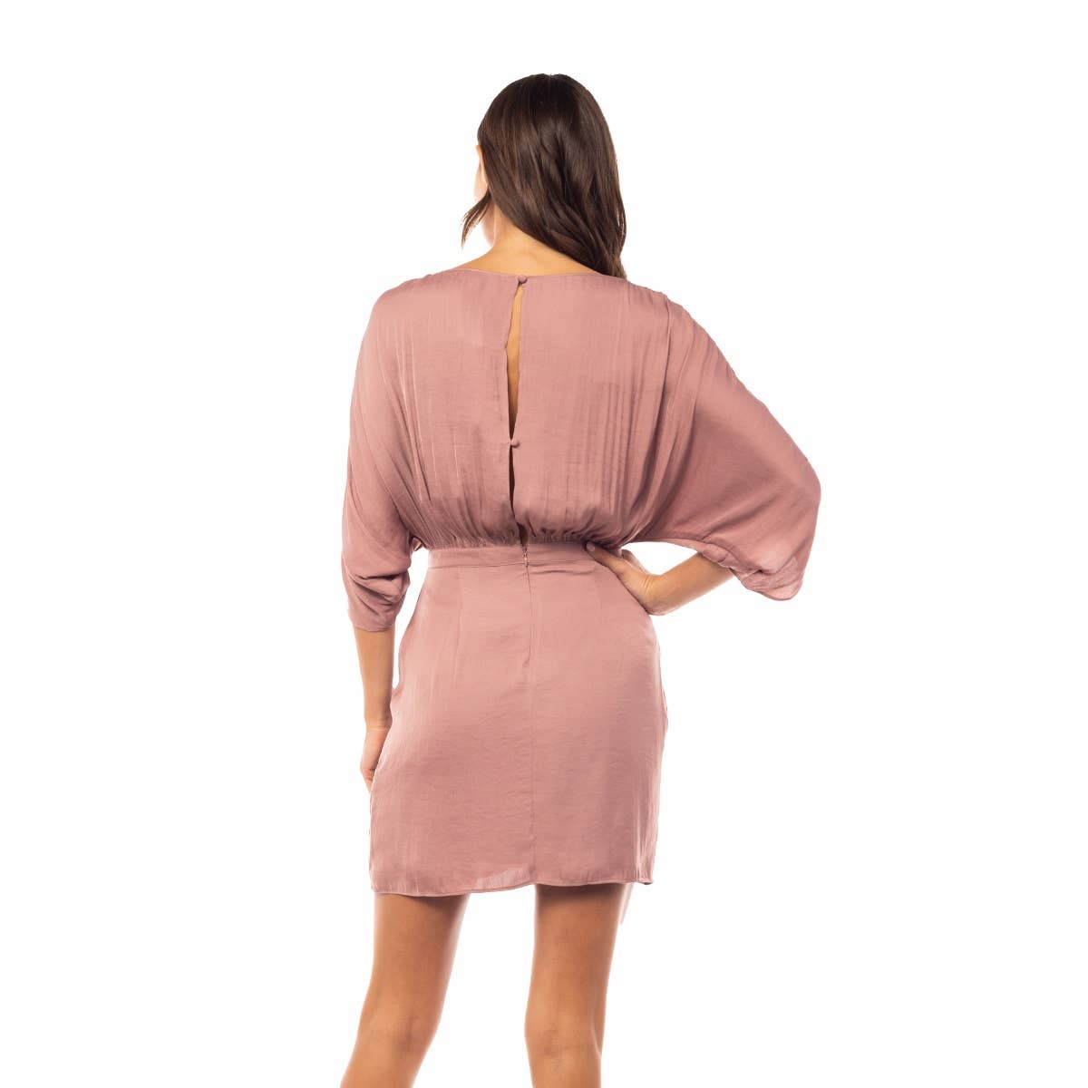 Shirred Bat Sleeve Satin Mini Dress