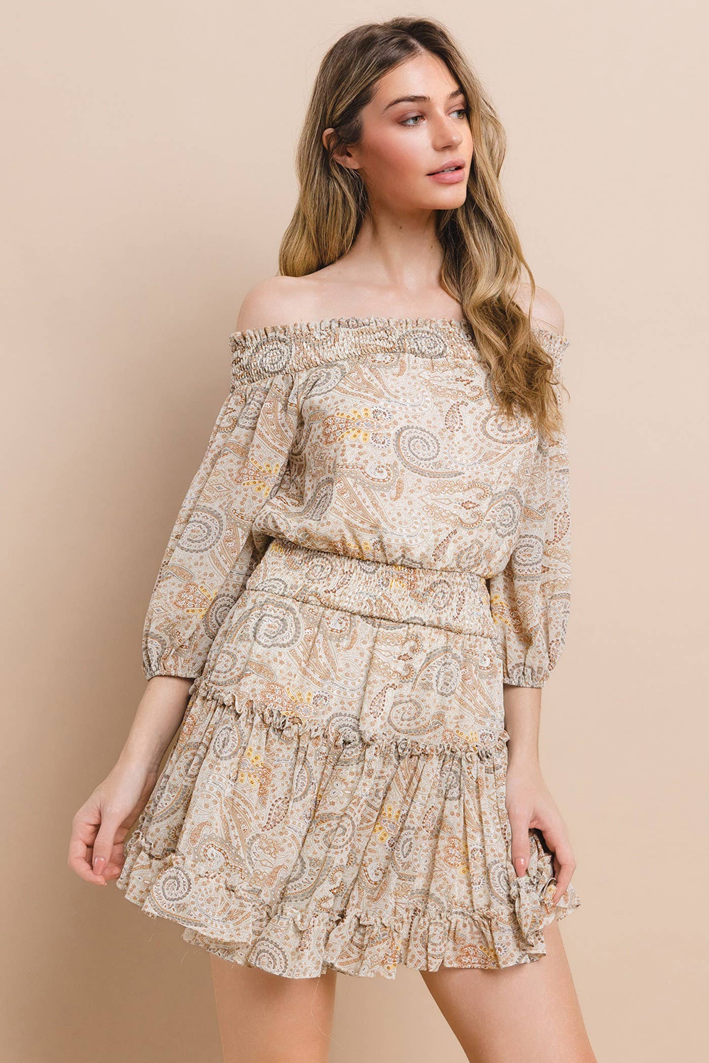 BOHO PAISLEY PRINT RUFFLED MINI DRESS