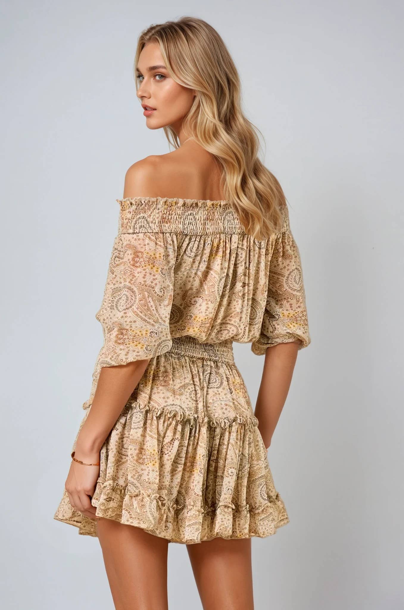BOHO PAISLEY PRINT RUFFLED MINI DRESS