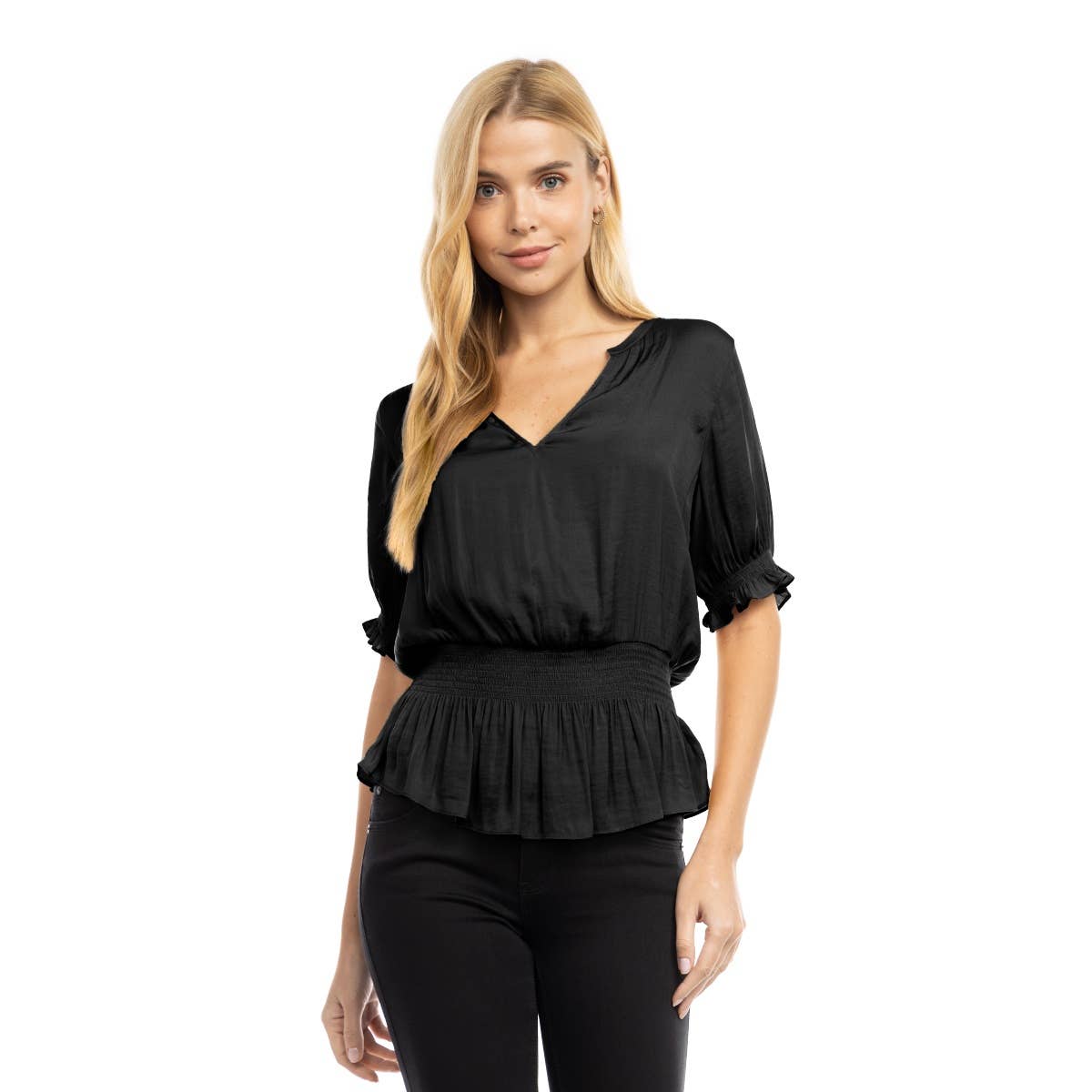 Smocked Short Sleeve Blouse