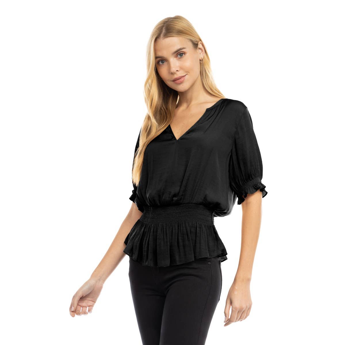 Smocked Short Sleeve Blouse