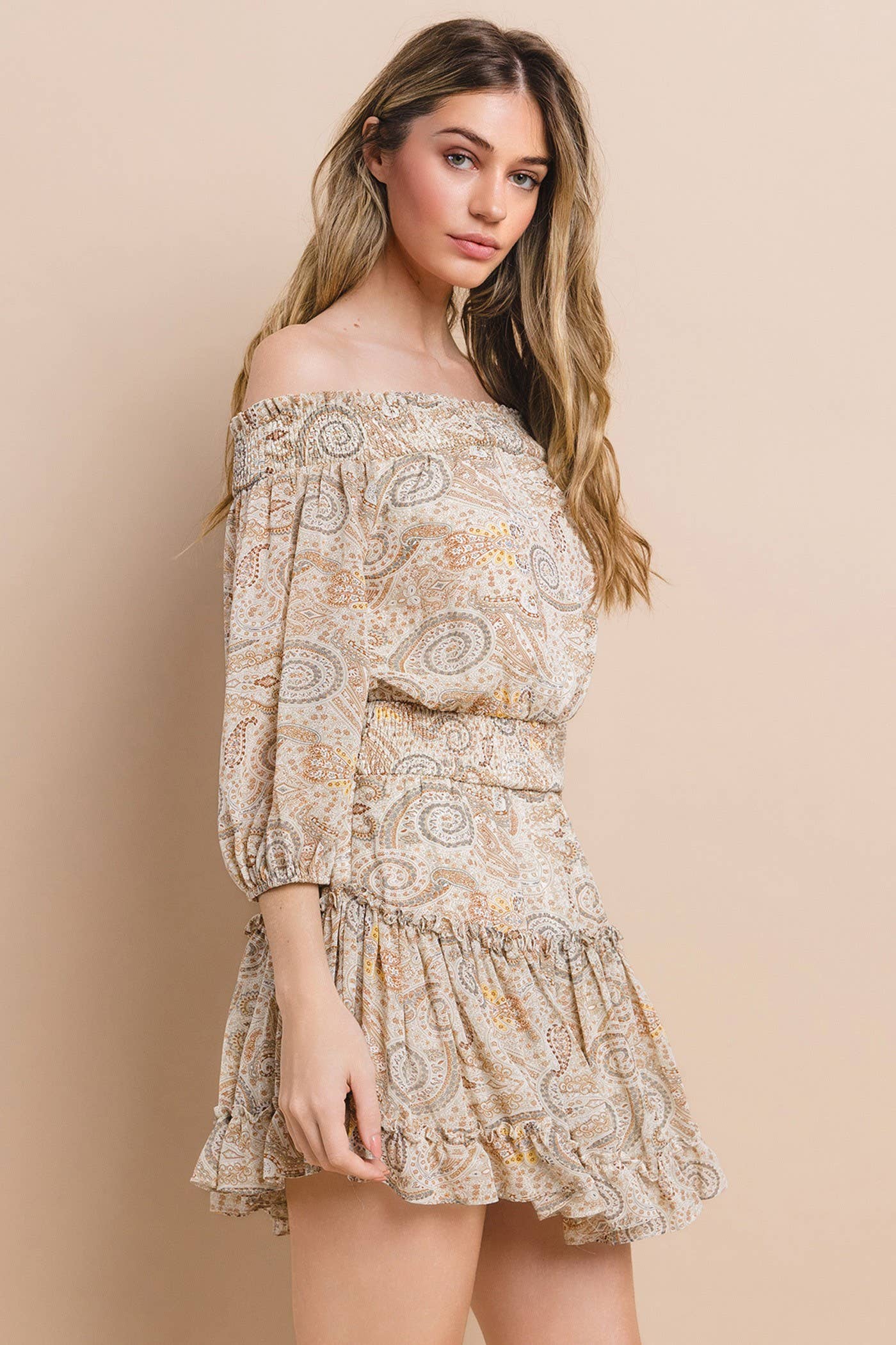 BOHO PAISLEY PRINT RUFFLED MINI DRESS