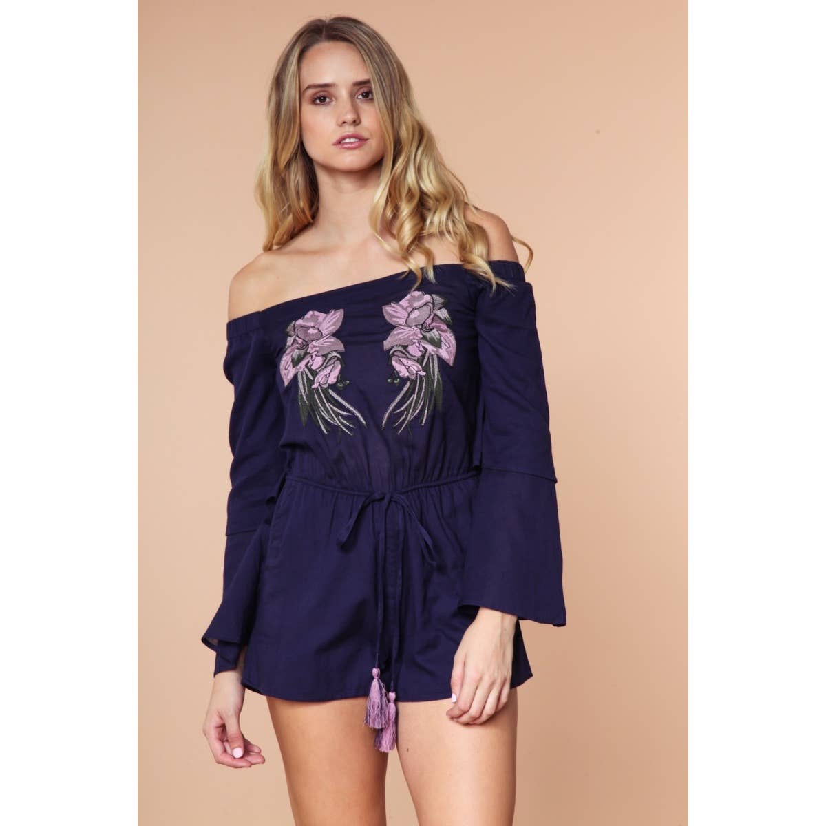 Off Shoulder Double Ruffle Sleeve Romper
