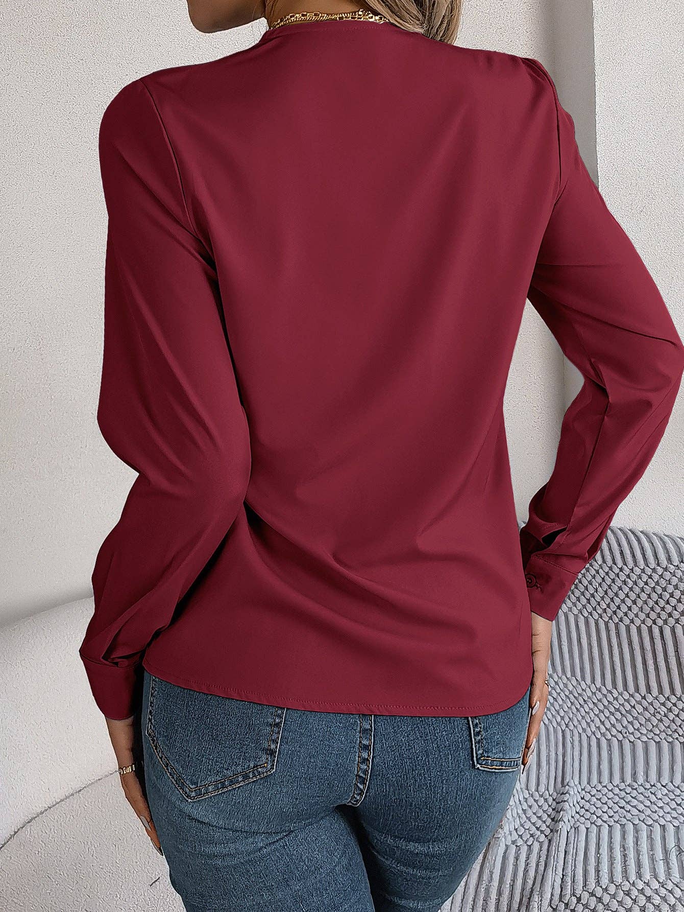 Elegant Layered V-Neck Long Sleeve Blouse – 2025 Fall/Winter