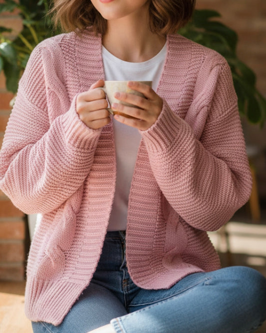 Loose Fit Solid Color Chunky Knit Cardigan