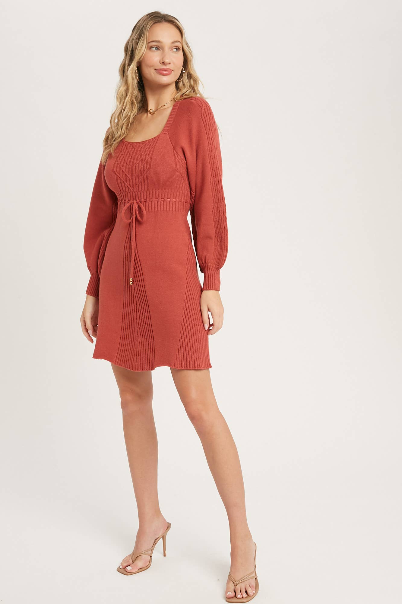 SQUARE NECK CABLE SWEATER DRESS