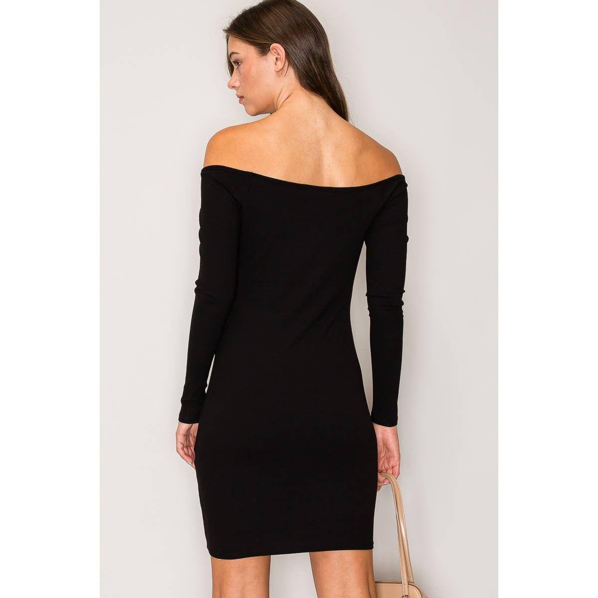 Buttoned Off Shoulder Long Sleeve Mini Dress