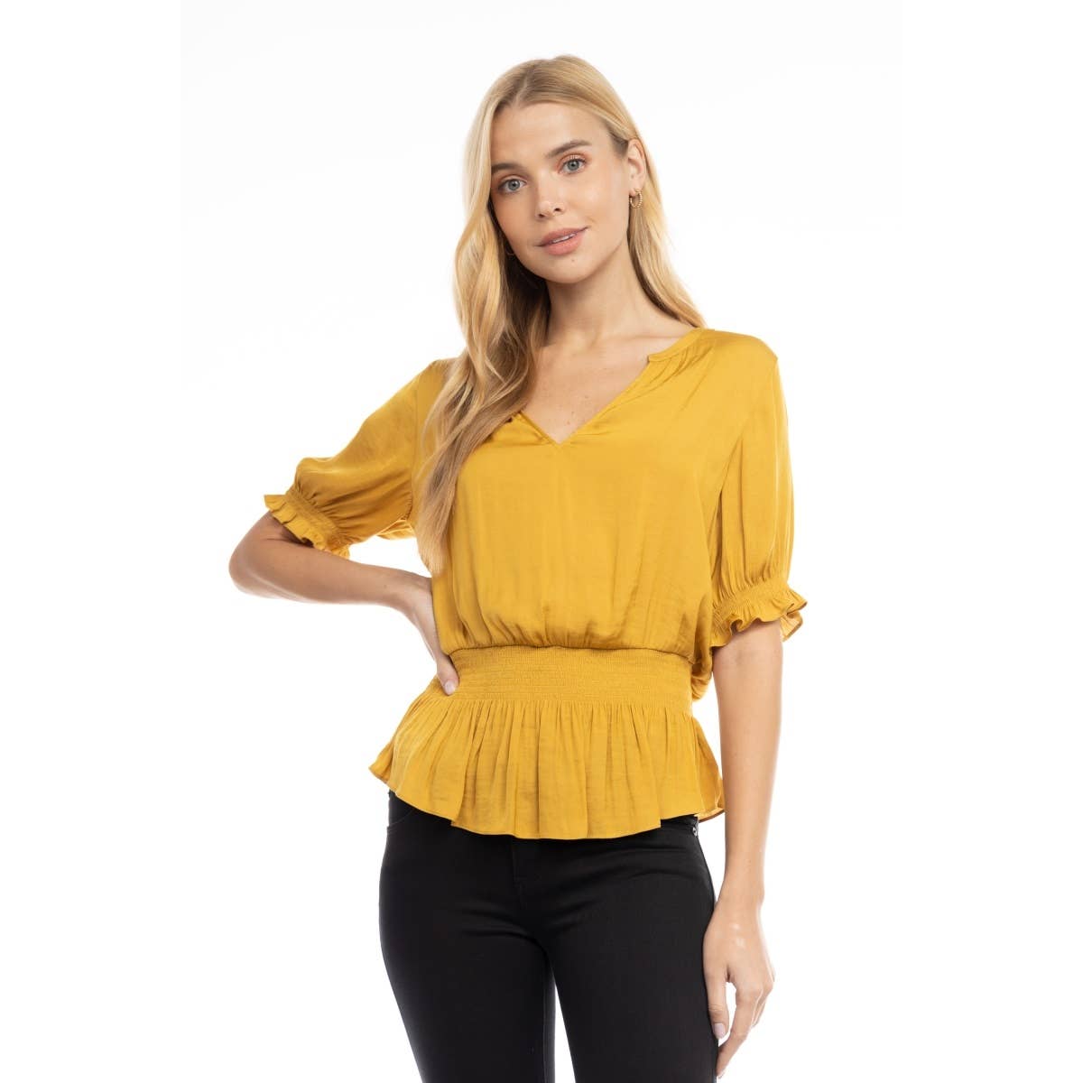 Smocked Short Sleeve Blouse