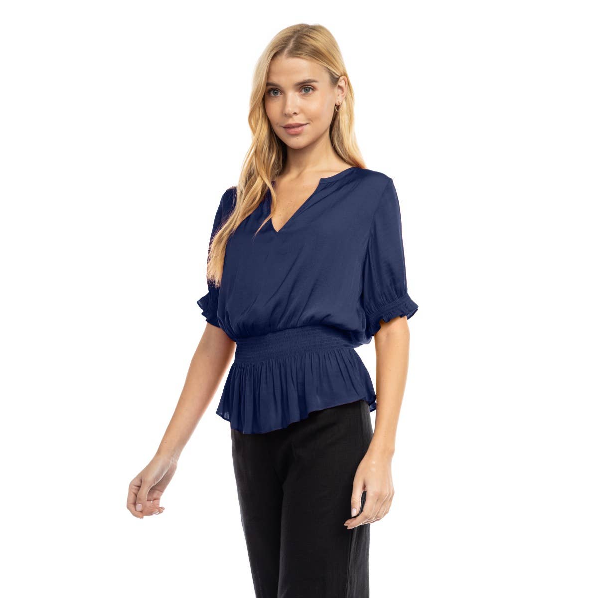 Smocked Short Sleeve Blouse