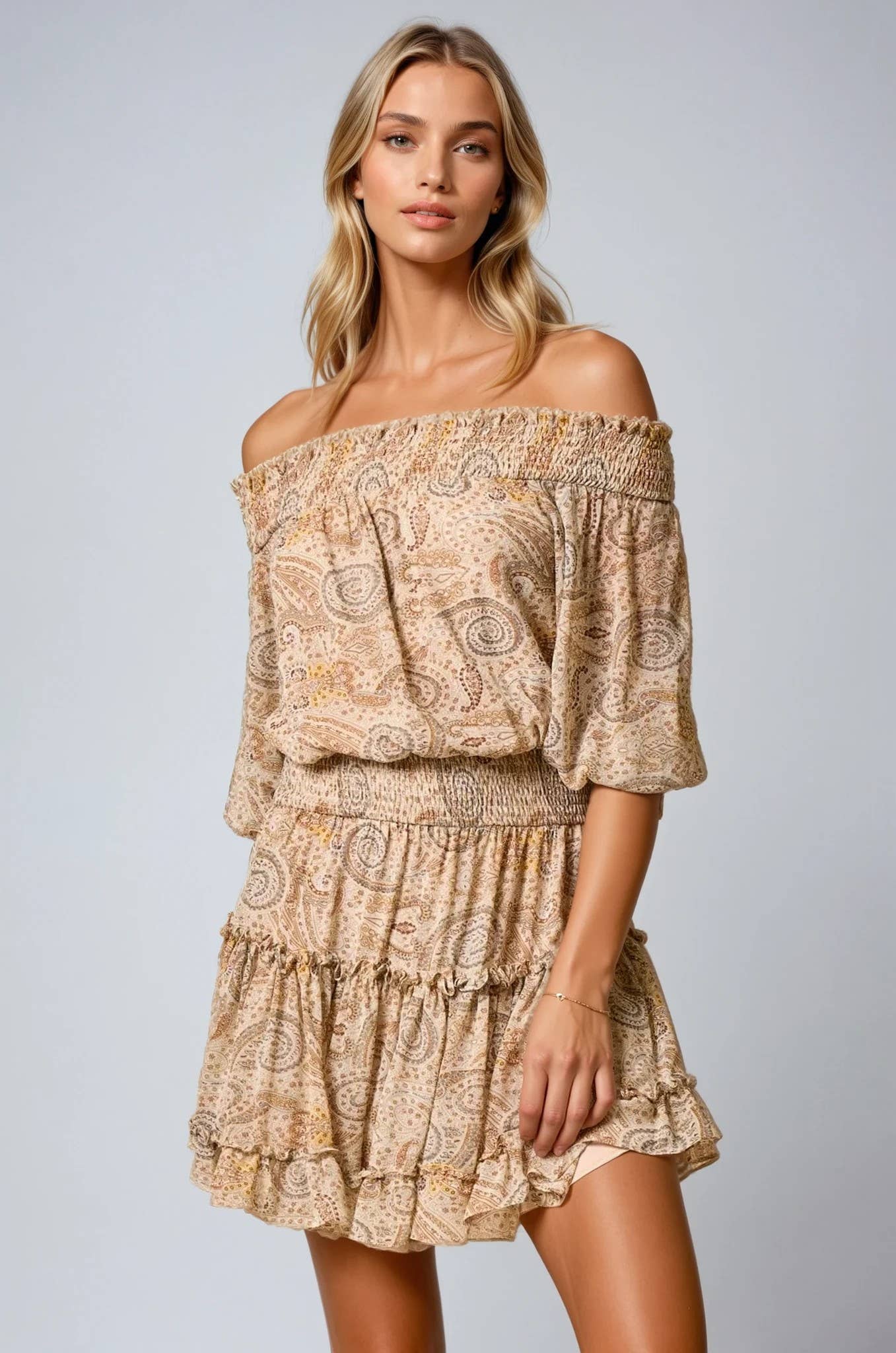 BOHO PAISLEY PRINT RUFFLED MINI DRESS